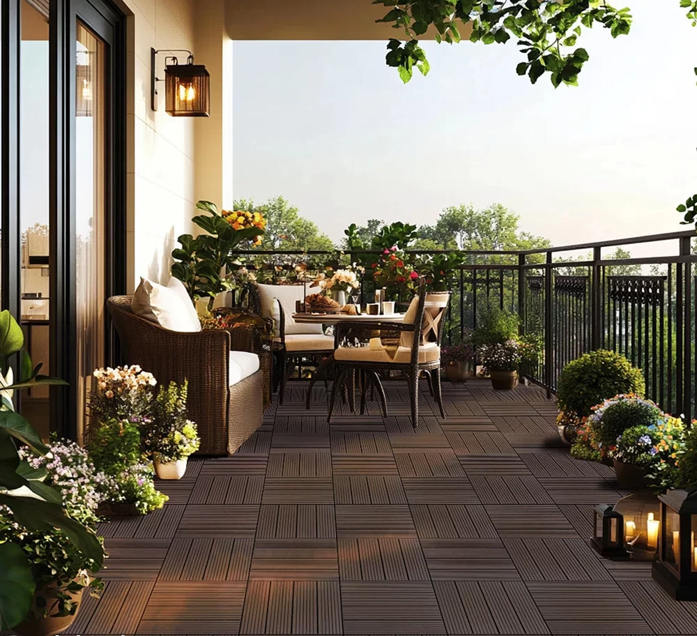 Walnut Coloured Interlocking Deck Tiles For Patio or Balcony.