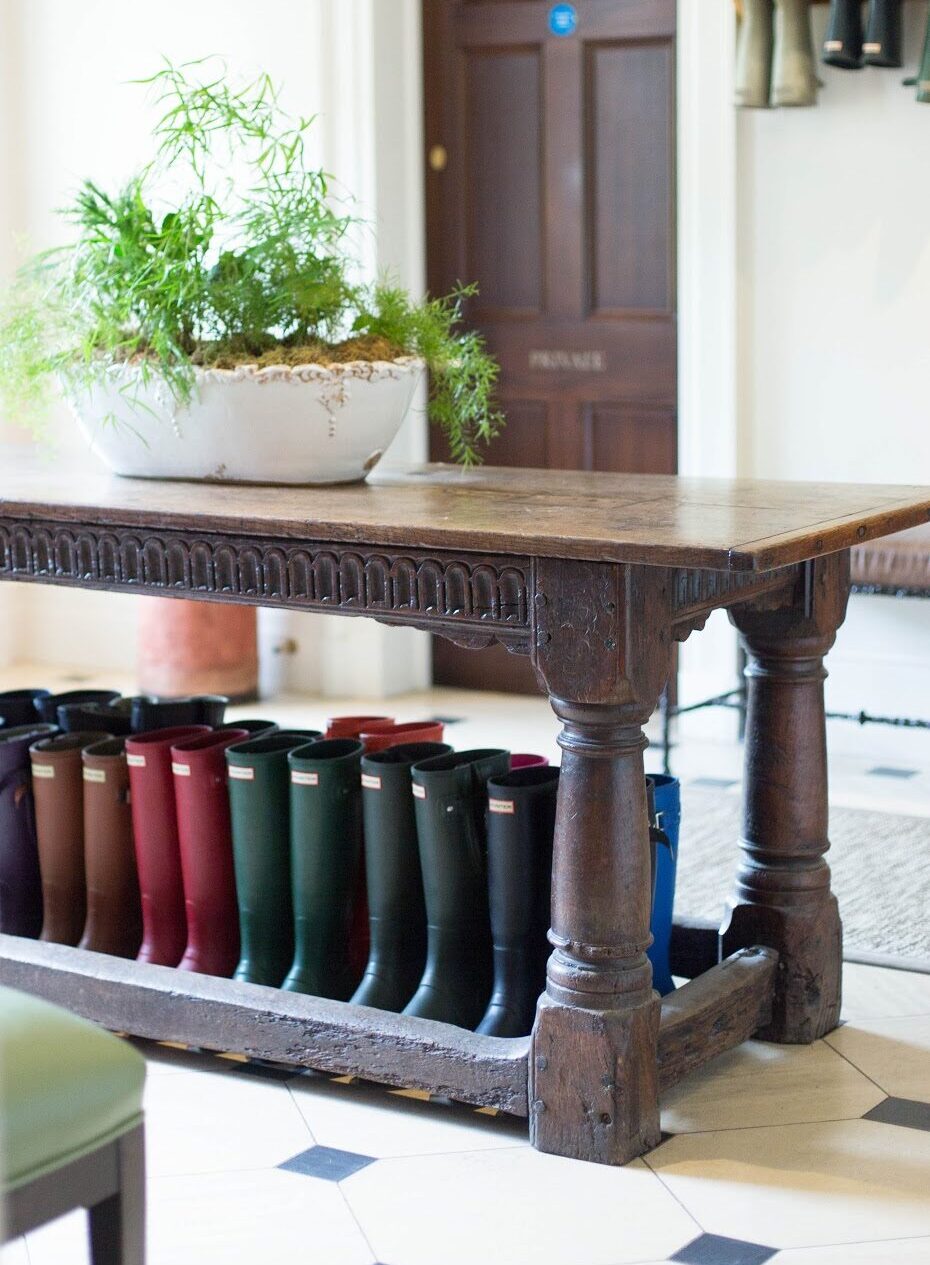 Boot room table in a period home.
