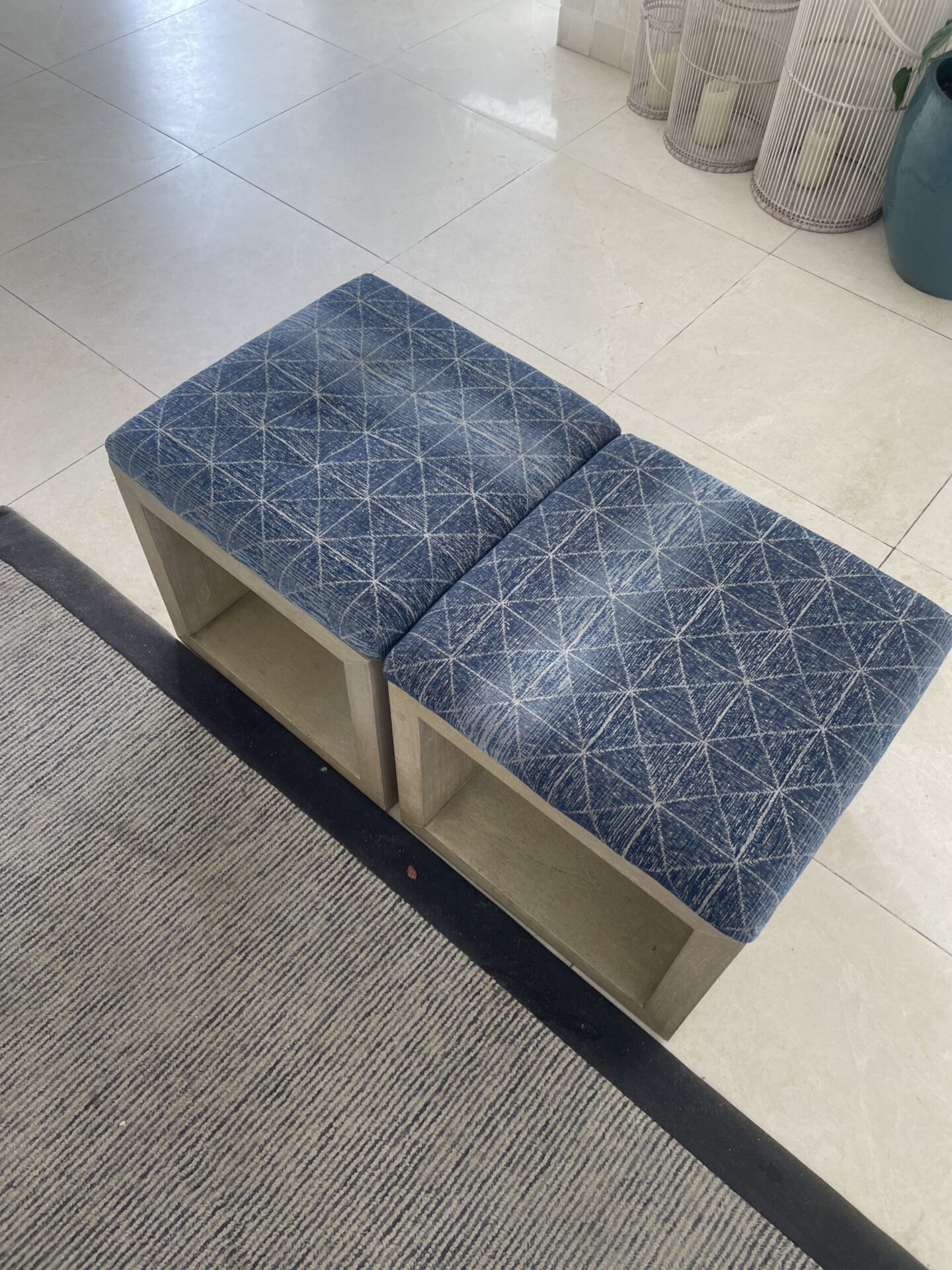 Coastal Style Blue Upholstered Ottomans