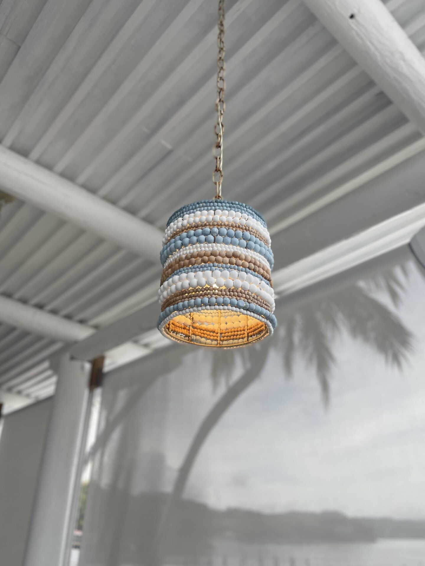Boho-style beaded chandelier at Windjammer Landing St Lucia
