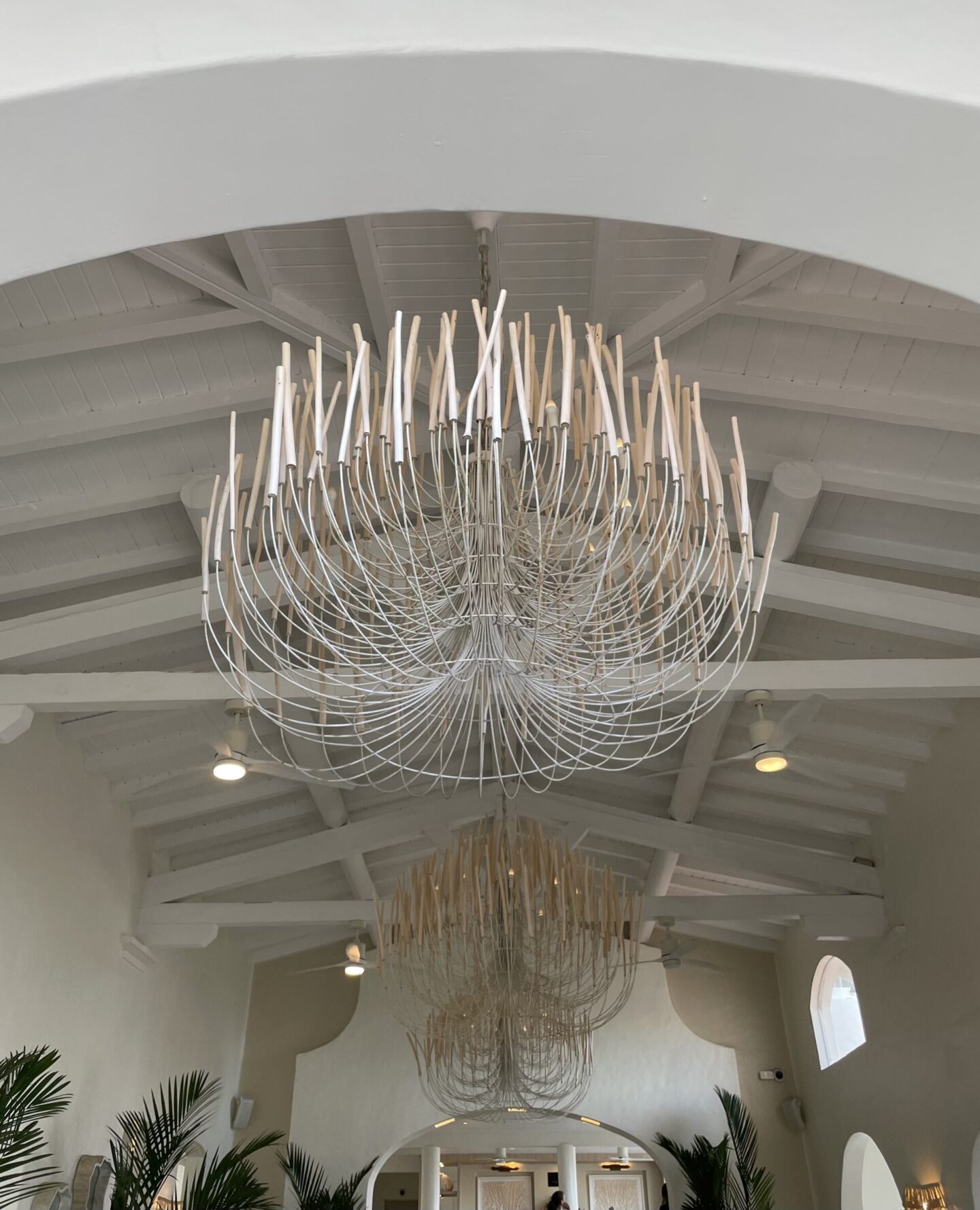 Wooden stick chandelier at Windjammer Landing St Lucia 