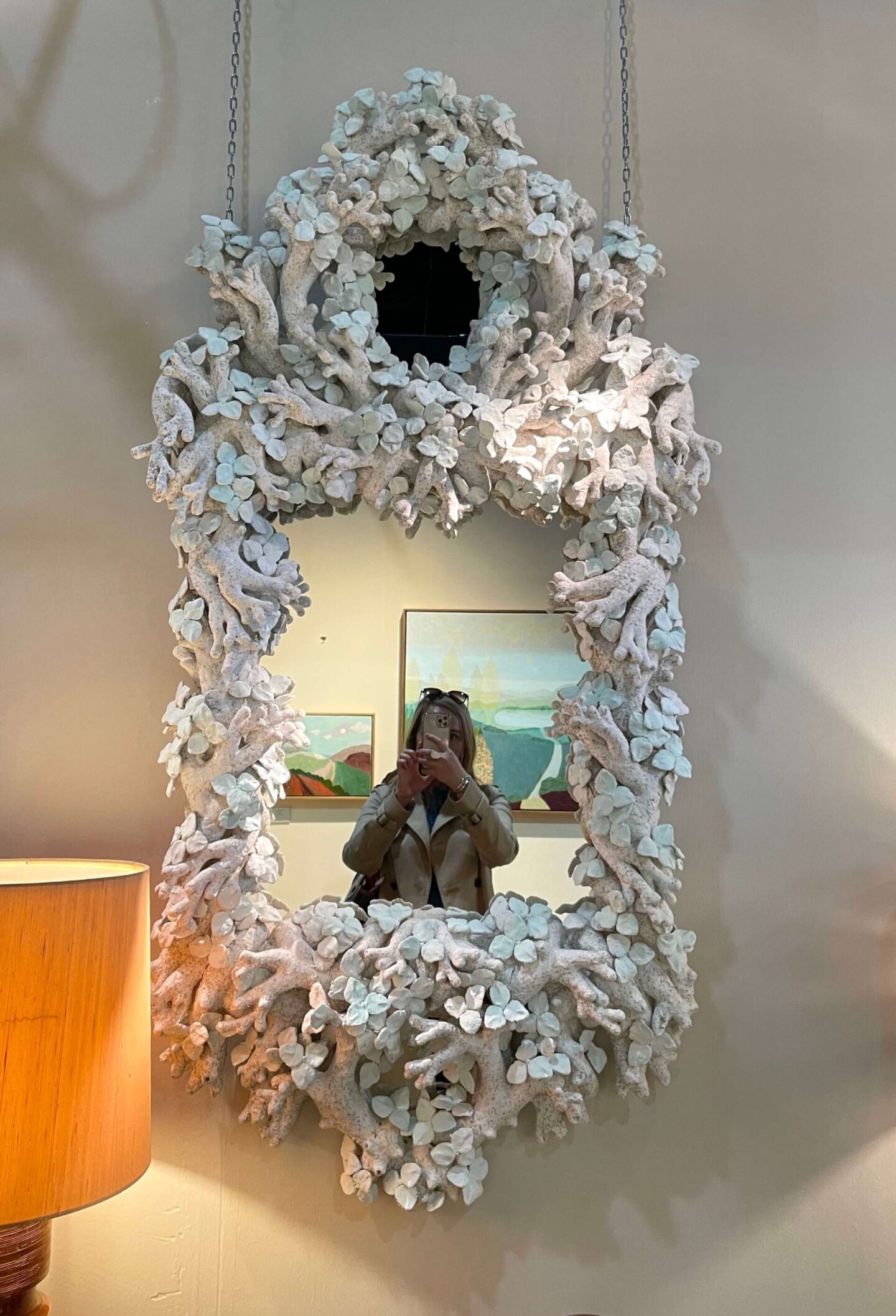 Monumental French papier mâché and plaster sculptural leaf mirror by Édouard Chevalier