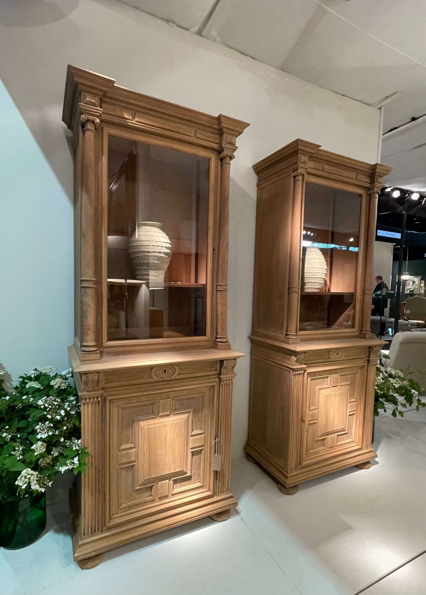 French-style neoclassical bookcases in walnut