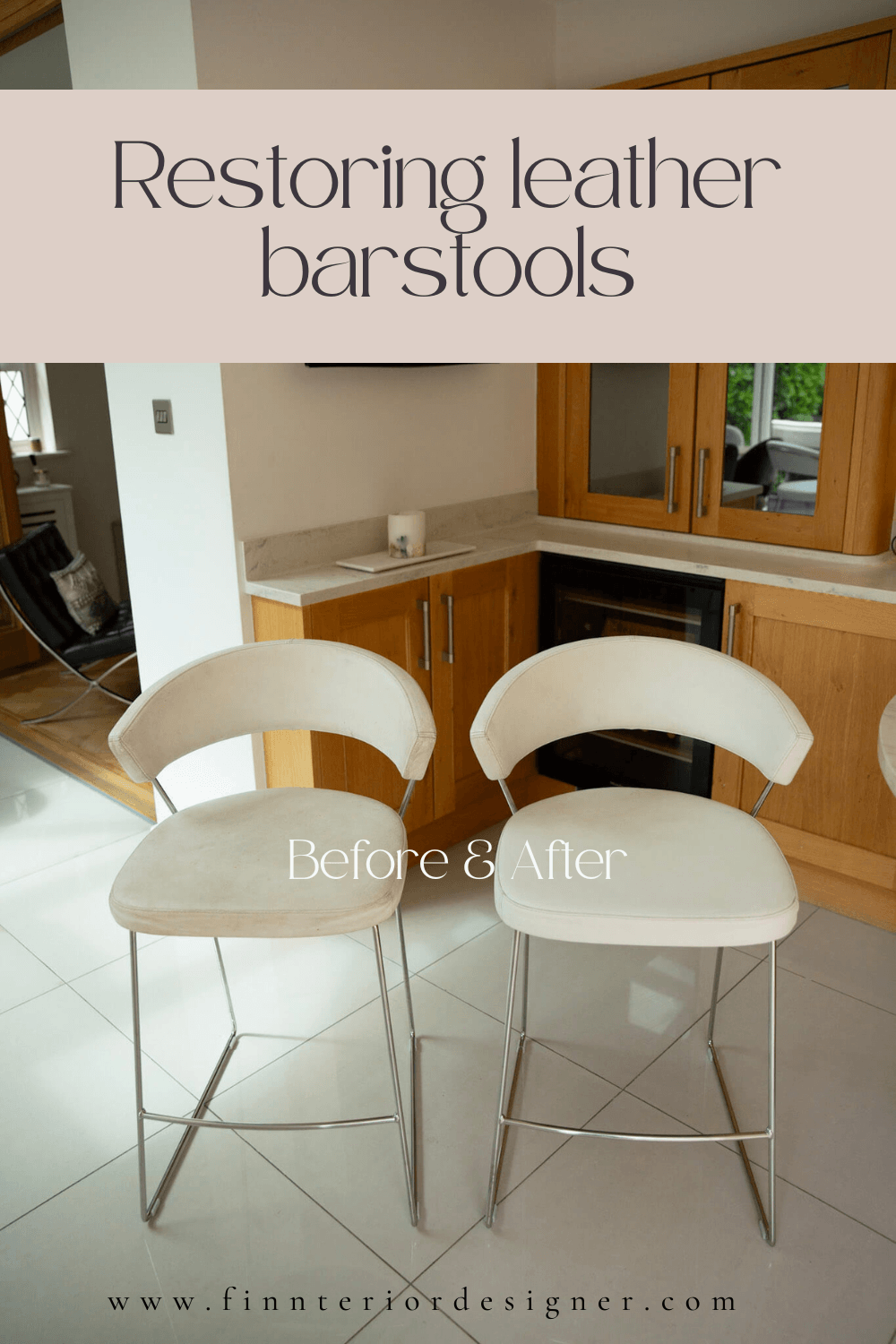 Leather bar stool restoration before and after showing refurbished leather seats