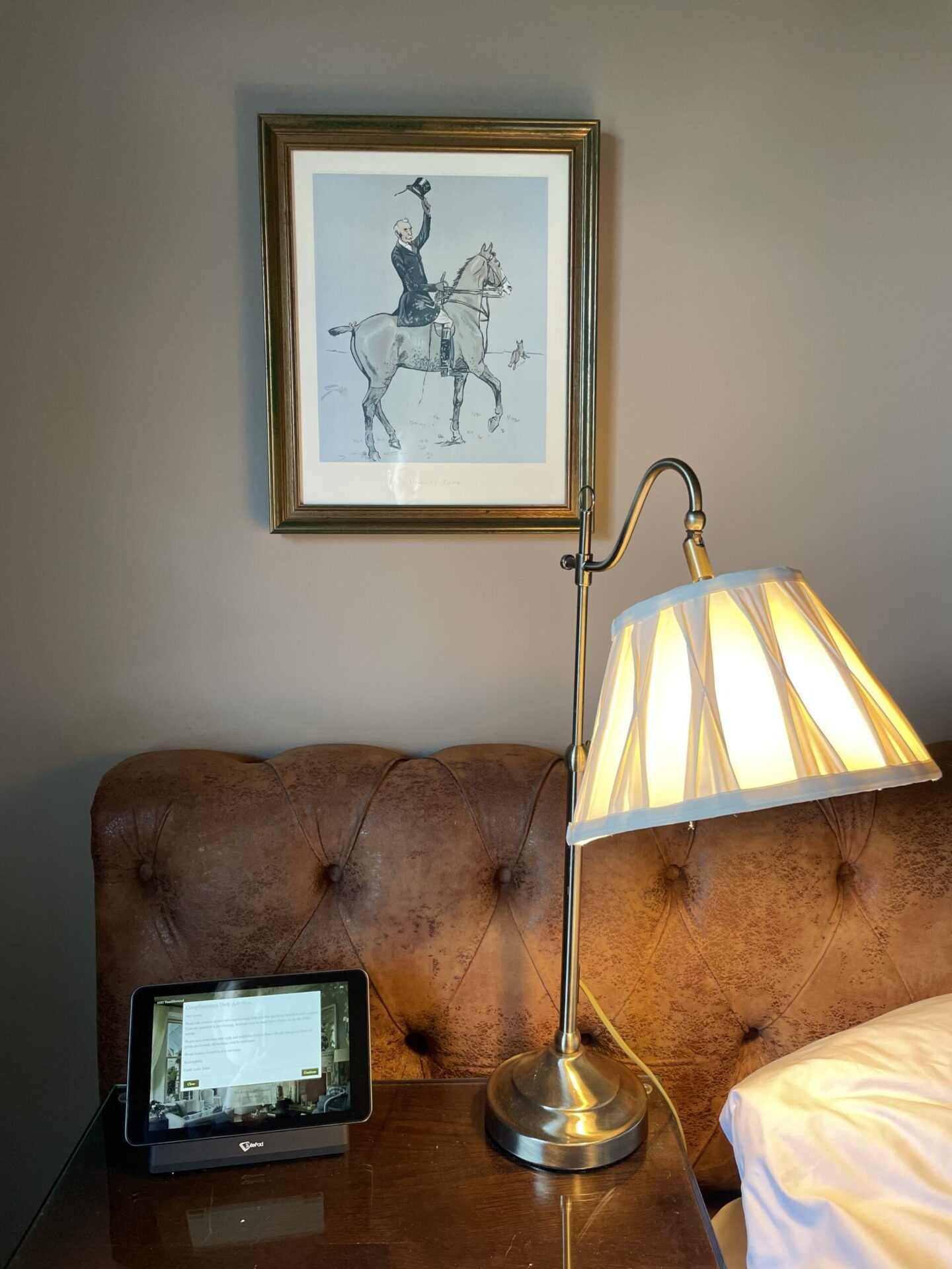 Framed horse artwork on the wall in a Classic Twin Room at The Lodge, Castle Leslie Estate.
