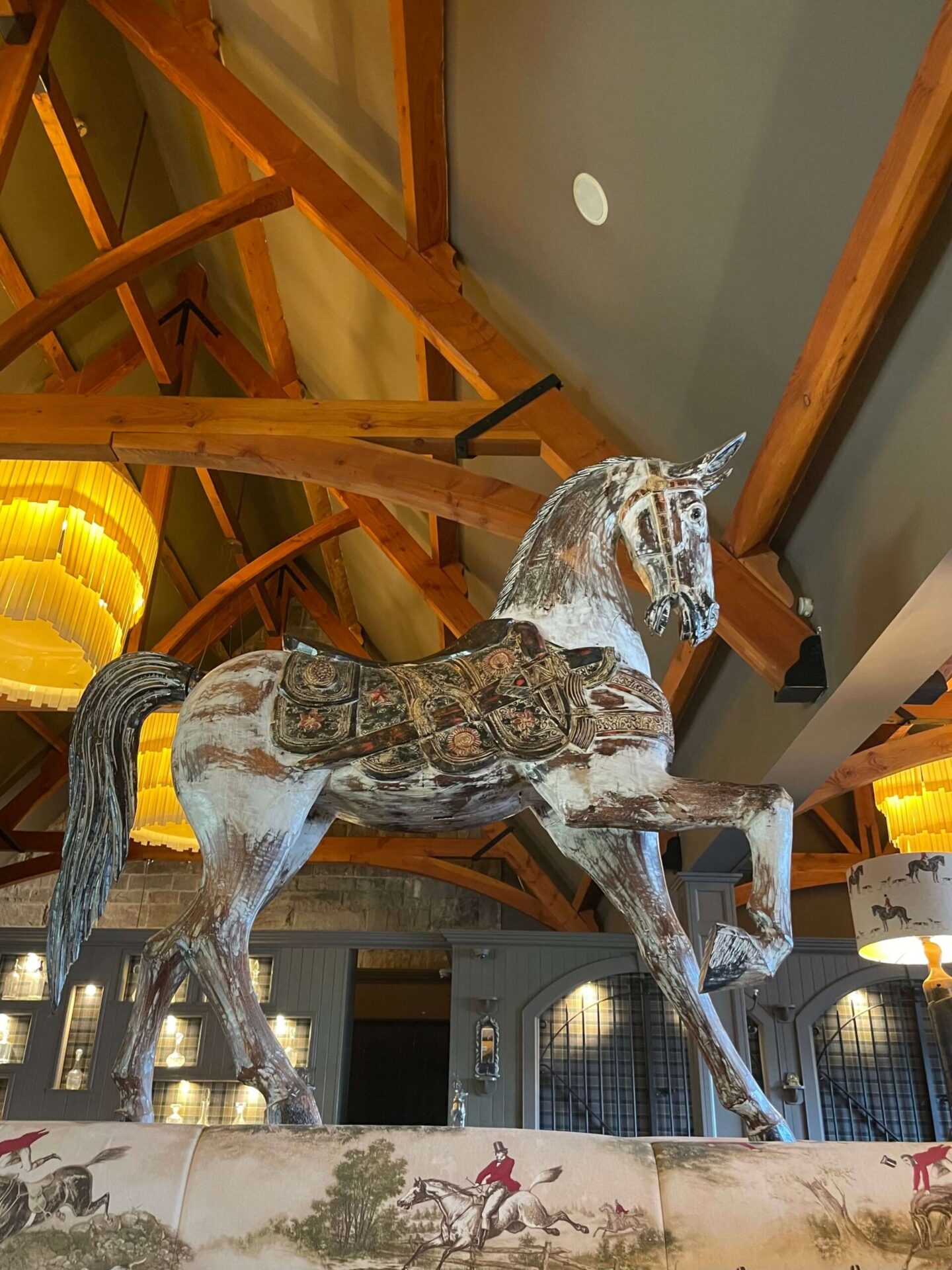 Horse-themed decor at Snaffles Restaurant, Castle Leslie Estate.