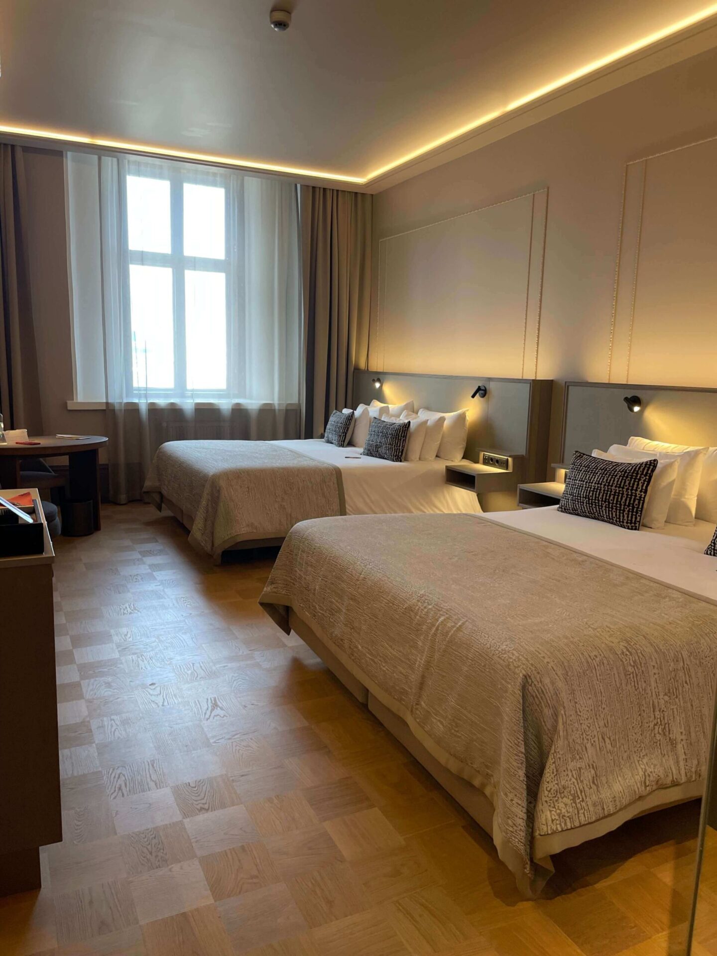 Our room, 460, a family room with two queen-size beds in Grand Hansa Helsinki.
