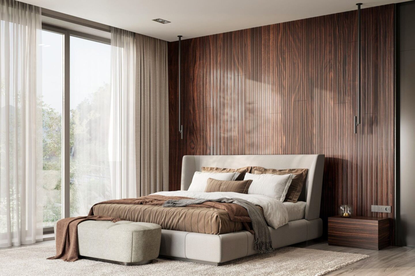 CGI furniture image showing a stylish bedroom interior with contemporary furniture